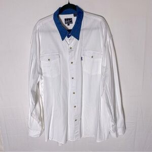 Vintage Roper White Cotton Blue Collar Long Sleeve Casual Button Up Shirt 3XL